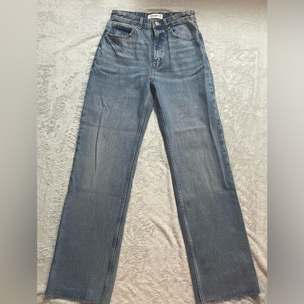 Pull&Bear High Rise Blue Jeans Straight Leg